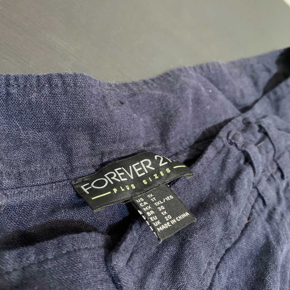 Navy blue linen paper bag shorts